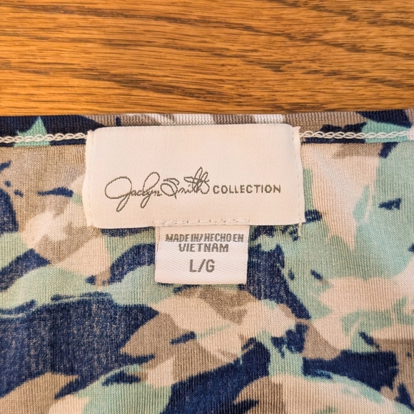 Jaclyn Smith Women’s Blouse Floral Black Teal Tan Abstract Print Size L - Picture 4 of 6